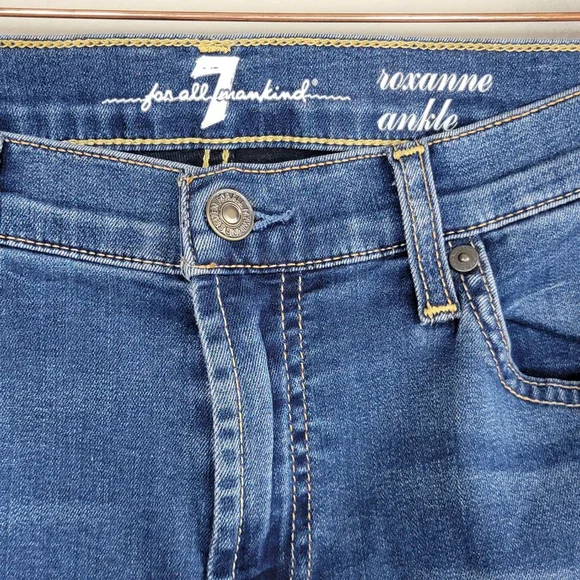 7 For All Mankind Roxanne Skinny Ankle Jeans Frayed Raw Hem Mid Rise 7FAM 28 - Picture 4 of 12